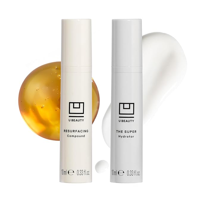 The U Beauty Duo - Resurfacing Compound & SUPER Hydrator Set - Vitamin C & E, Retinol, Hyaluronic Acid - Moisturizing Face Serum for Smooth, Hydrated and Softer Skin, Set of 2 0.33 fl.oz Trial Size-Velvo Beauty