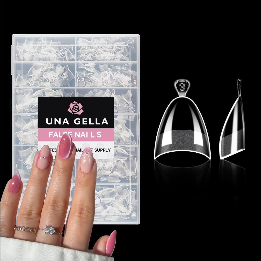 UNA GELLA Almond Shape Nail Tips Short: 504pcs Half Cover Almond Gel Nails Tips Matte Clear Fake Nails Self-handle for Nail Extension DIY Nail Salon for Her, 12Sizes-Velvo Beauty