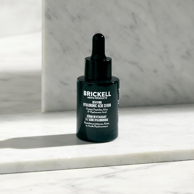 Brickell Men's Anti Aging Hyaluronic Acid Serum for Face, Reviving Day Serum for Men, Natural and Organic with Protein Peptides to Restore Firmness and Collagen, 1 Ounce, Scented-Velvo Beauty