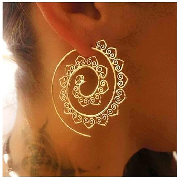 Bohemia Mandala Spiral Earrings Gold Vortex Gear Earrings Exaggerated Hoop Earrings Large Circular Swirl Earrings Indian Tribal Earrings Jewelry for Women and Girls-Velvo Beauty