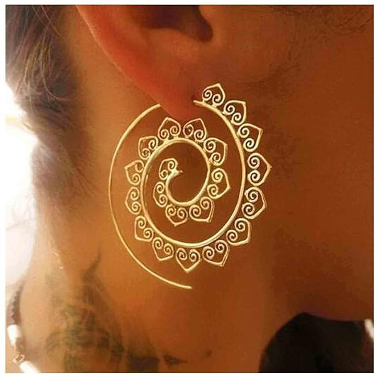 Bohemia Mandala Spiral Earrings Gold Vortex Gear Earrings Exaggerated Hoop Earrings Large Circular Swirl Earrings Indian Tribal Earrings Jewelry for Women and Girls-Velvo Beauty