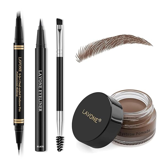 Eyebrow Pen Makeup Kit, with 4 Tip Waterproof Microblading Eyebrow Pencil, Eyeliner, Eyebrow Pomade and Dual-ended Eyebrow Brush, Brow Pencil Eyebrow Kit for Natural Looking - Dark Brown-Velvo Beauty