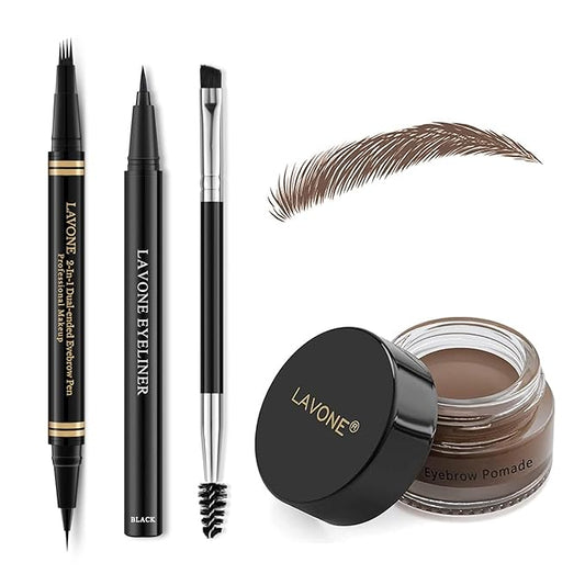 Eyebrow Pen Makeup Kit, with 4 Tip Waterproof Microblading Eyebrow Pencil, Eyeliner, Eyebrow Pomade and Dual-ended Eyebrow Brush, Brow Pencil Eyebrow Kit for Natural Looking - Dark Brown-Velvo Beauty