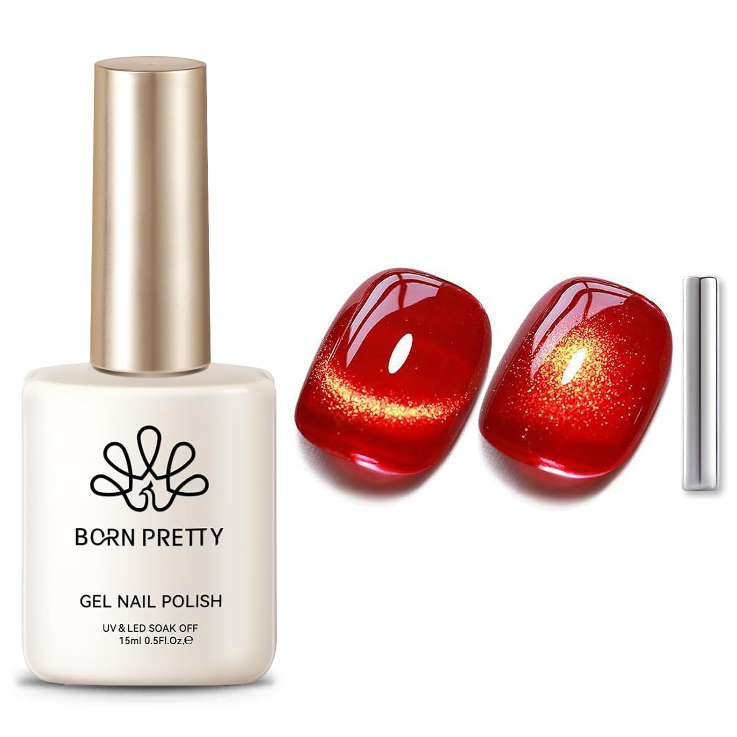 Born Pretty Cat Magnetic Eye Gel Nail Polish,Red Magnetic Gel Polish Fair Maiden Cat Magnetic Eye Gel Manicure Nail Art DIY 15ml-Velvo Beauty