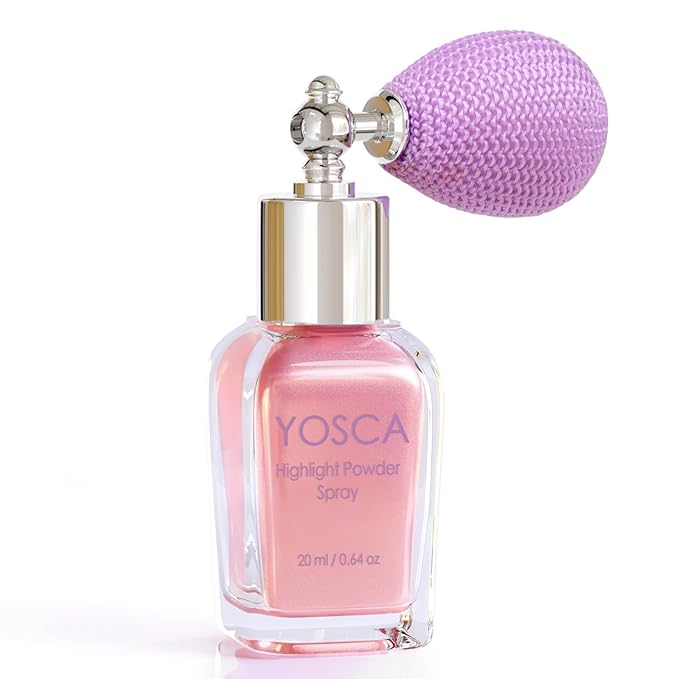 Yosca Highlighter Powder Spray, 20ML Cosmetic Grade Shimmer Powder Pink Glitter Spray Sparkle Highlighter Makeup Festival Concert Accessorise for Rave Clothes Hair Face Nail Art - Taromash-Velvo Beauty