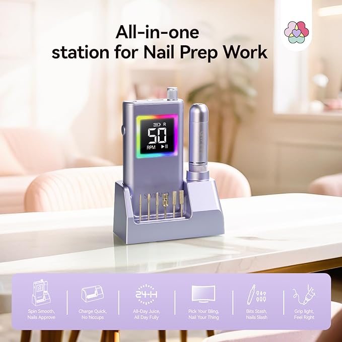SAVILAND Advanced 50000 RPM Nail Drill Professional: 10S Fast Removal Electric Nail File Portable Nail Filer Electric with Rechargeable Electric Nail Drill Bits Pro Acrylic Nail Manicure Nail Tools-Velvo Beauty