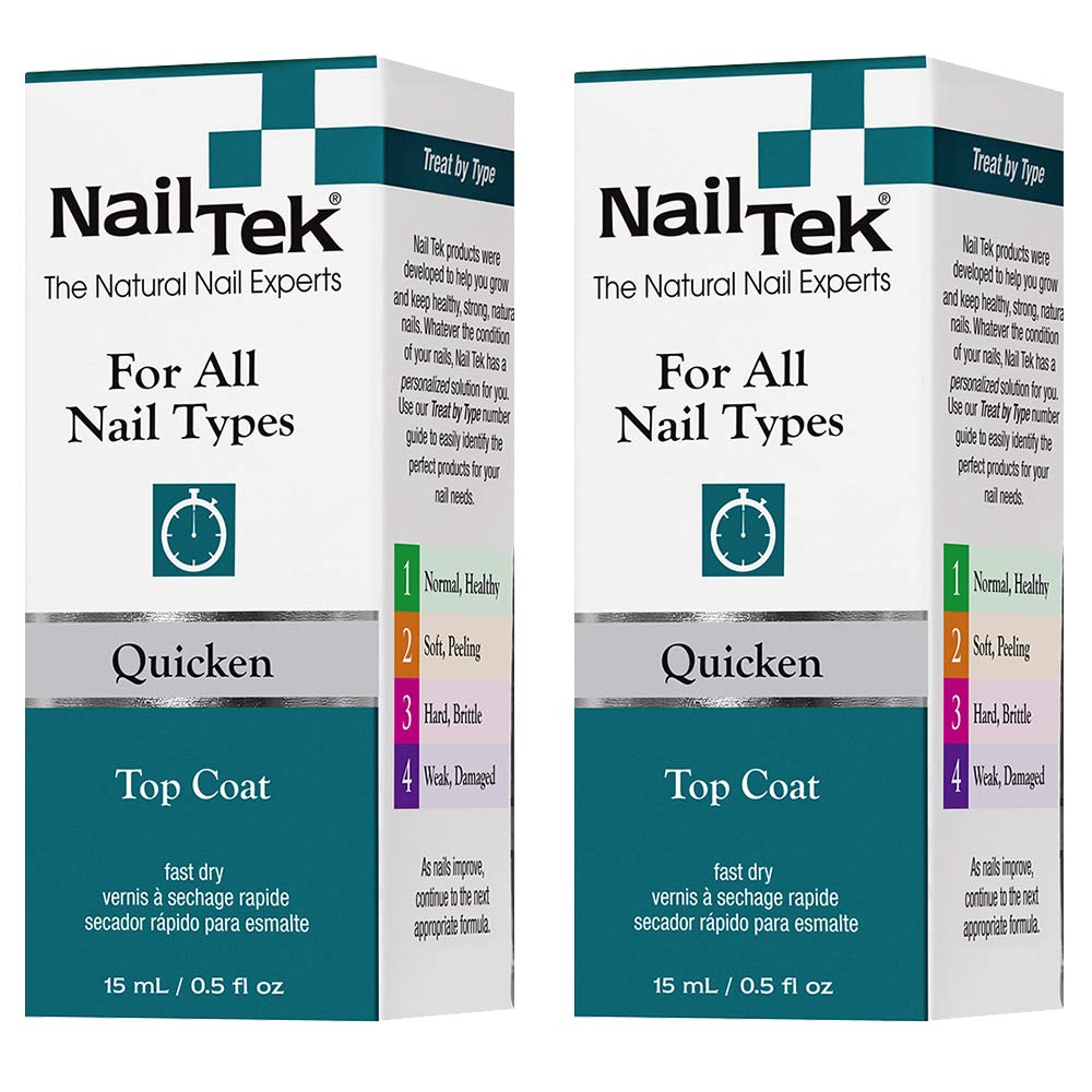 Nail Tek Quicken Quick Dry Top Coat Nail Polish for All Nails Types, 0.5 oz, 2 Pack-Velvo Beauty
