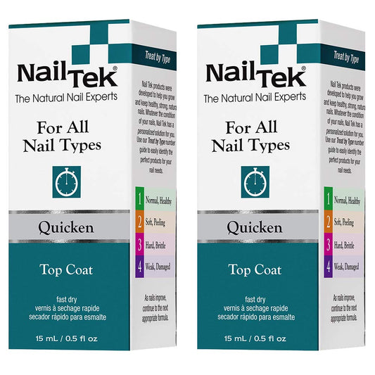 Nail Tek Quicken Quick Dry Top Coat Nail Polish for All Nails Types, 0.5 oz, 2 Pack-Velvo Beauty