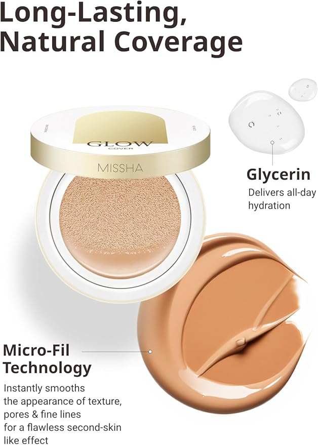 MISSHA Glow Cushion No.27 Honey Beige for Tanned Skin Radiant & Moisturizing Skin with Buildable Coverage-Velvo Beauty