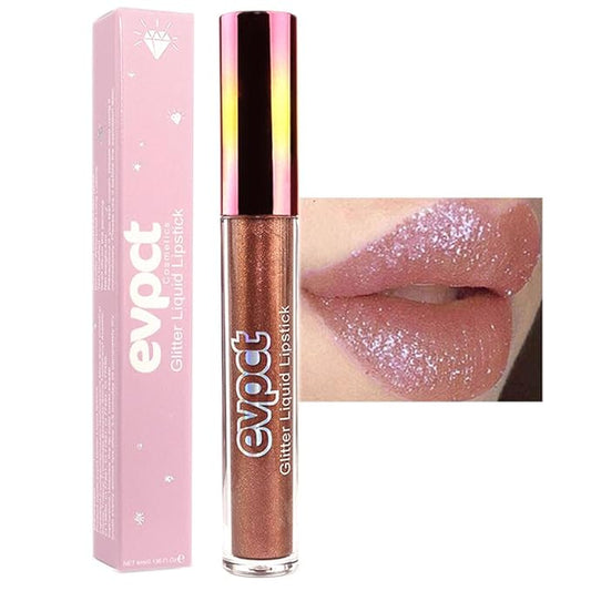 evpct 1Pcs Nude Gold Glitter Metallic Shimmer Diamond Lipstick Lip Gloss Stain Set for Women Long Lasting Waterproof, Nude Brown Sparkle Glitter Matte long Wear Liquid Lipstick Lip Makeup Kit, 14#-Velvo Beauty