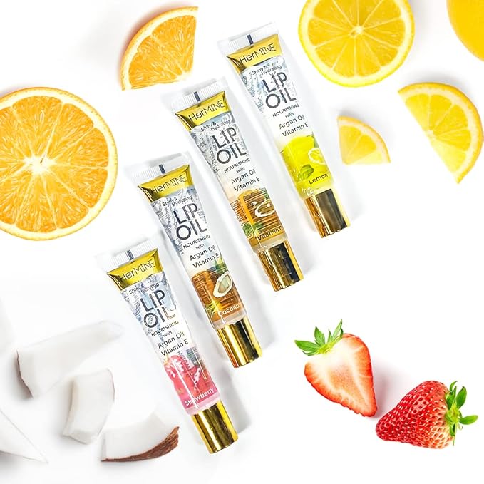 HerMINE Hydrating Lip Oil with Argan oil & Vitamin E Clear Long Lasting Nourishing Lip Oils Moisturizing Gel Multi-Packs Softening Clear Oil-Velvo Beauty