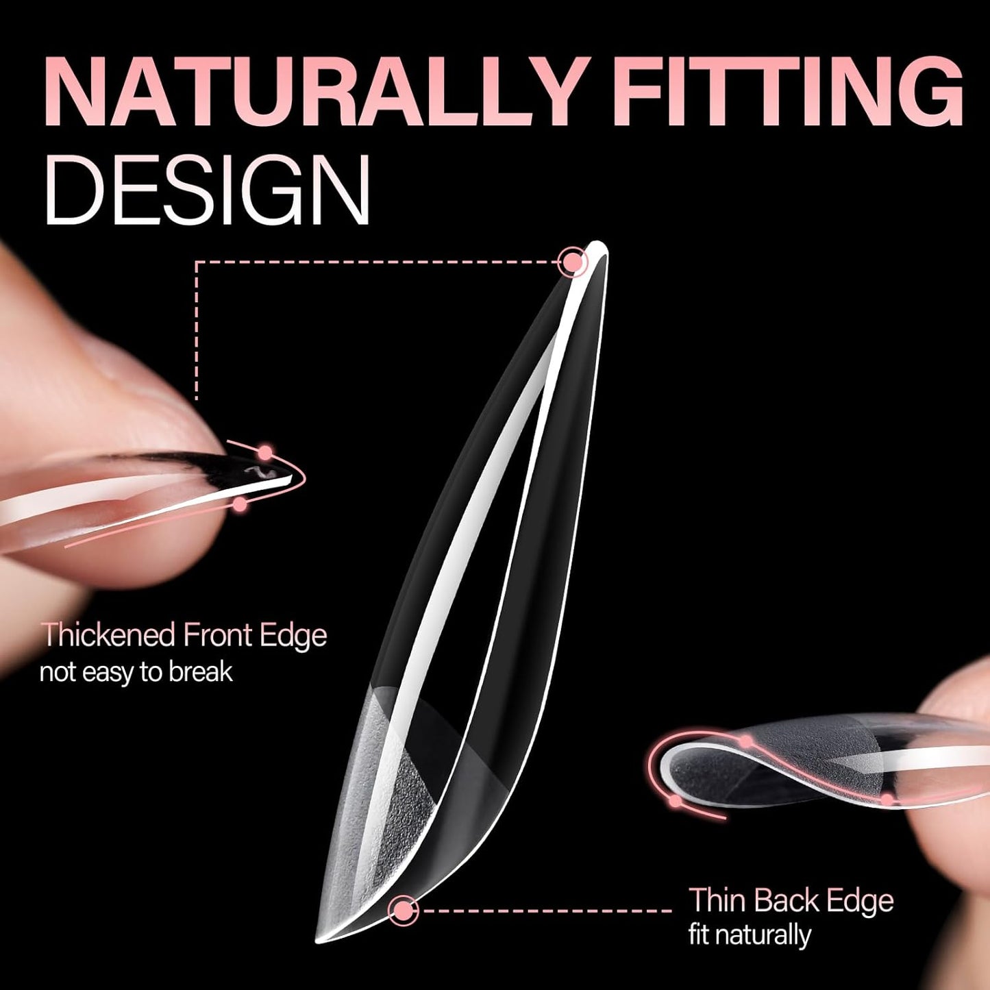 AILLSA Medium Almond Nail Tips Gel Half Matte Acrylic Nail Tips Clear Gelly Full Cover Pre-Filed Press on Nail tips Fake Nails For Extentions Manicure Salon Home DIY 216PCS 12 Sizes-Velvo Beauty