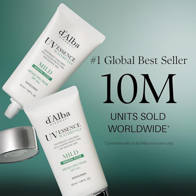 d'alba Piedmont Italian White Truffle Waterfull Mild Sunscreen, Vegan, Mineral Sunscreen, BROAD SPECTRUM SPF 50+ Non-Nano Suitable for Sensitive Skin, Korean Skin Care (1.69 fl. oz)-Velvo Beauty