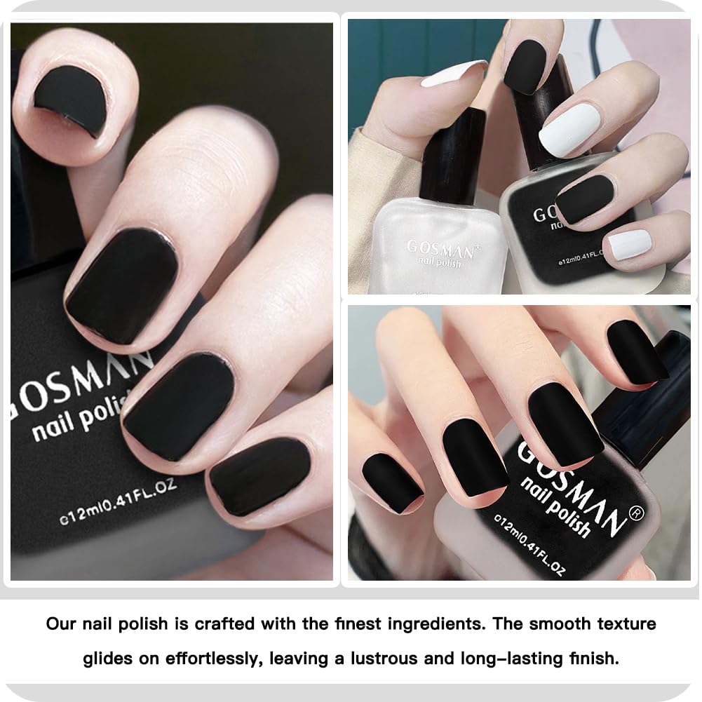 COSMOO 12ml Black Matte Nail Polish, Quick Dry Nail Lacquer for Nail Art Varnish, Mist Effect Matte Finish Velvet Nail Polish, 0.41 fl oz (Black, 0.41 fl oz)-Velvo Beauty