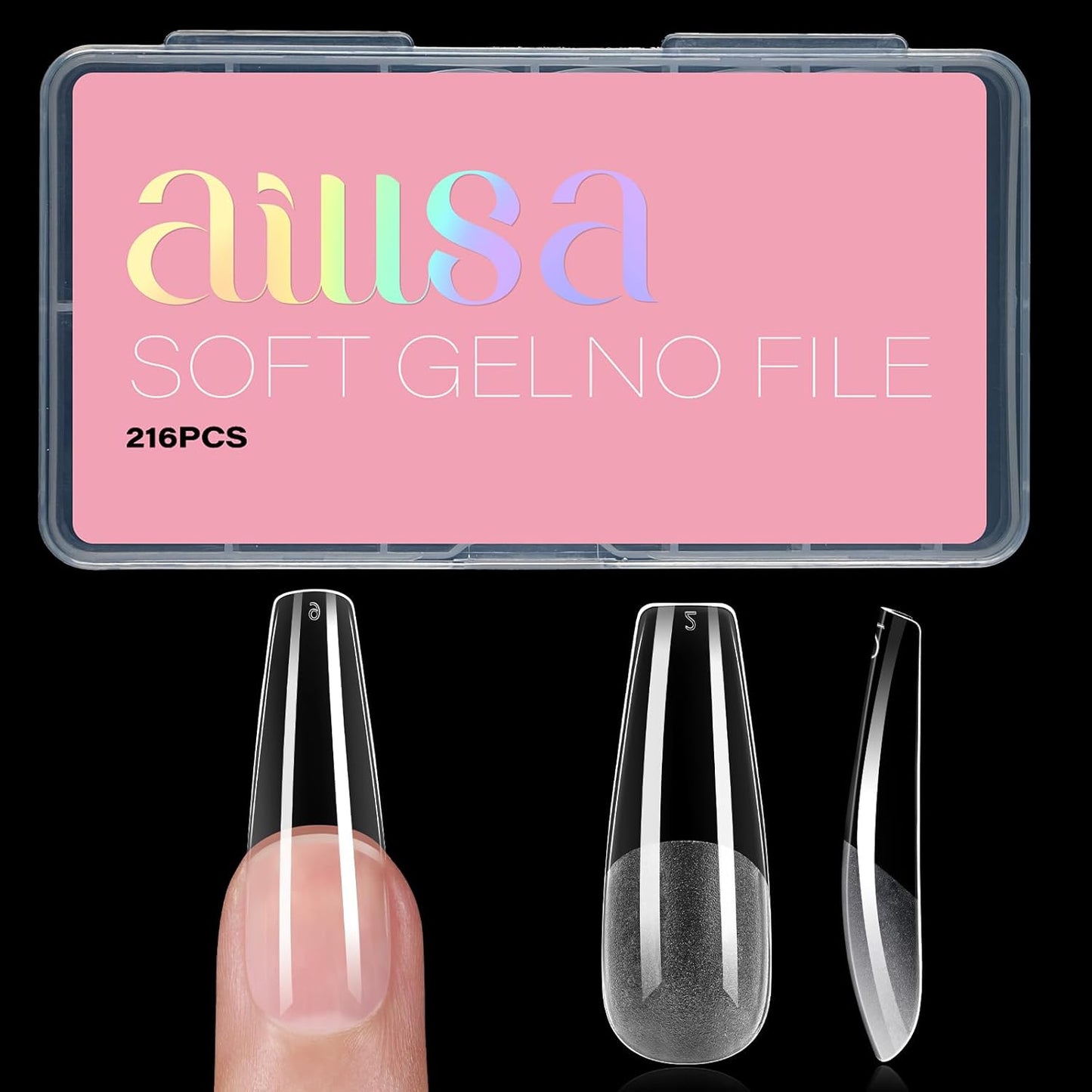AILLSA Long Coffin Nail Tips Half Matte Full Cover Nails Tips Clear Acrylic Pre-Shaped Tips Flase Press on Nail Tips for Extentions Nails Manicure Salon DIY 216PCS 12 Sizes-Velvo Beauty