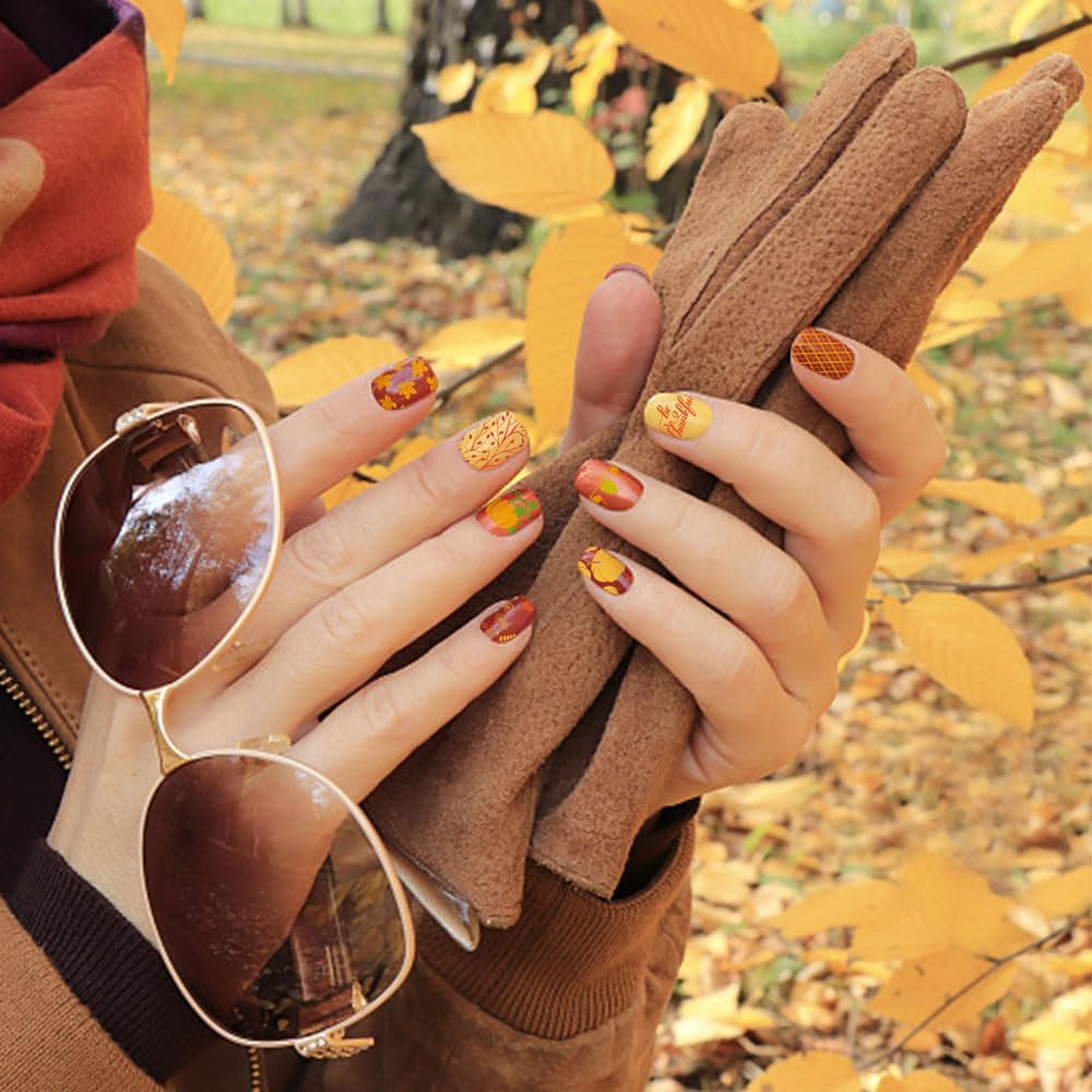 ALIBBON 6 Pcs Fall Nail Stamping Plates Set, Leaves Background Nail Art Stamp Templates, Pumpkin Gnome Stamp Templates Kit, Happy Thanksgiving Day Metal Nail Plates for DIY Printing Decor 4.7×2.4"-Velvo Beauty