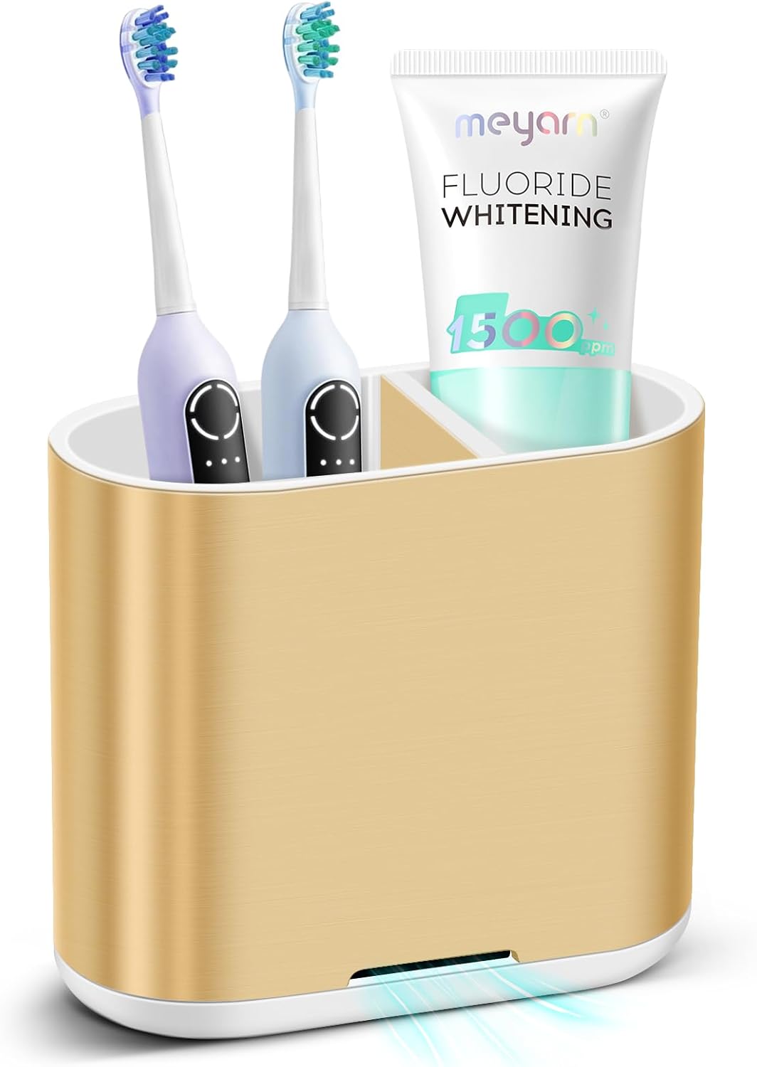 Chintu Toothbrush and Toothpaste Holder with Divider for Bathroom Countertop Organizer, Detachable for Easy Clean,Kids Electric Toothbrush Holders Storage Caddy for Family (Gold)-Velvo Beauty
