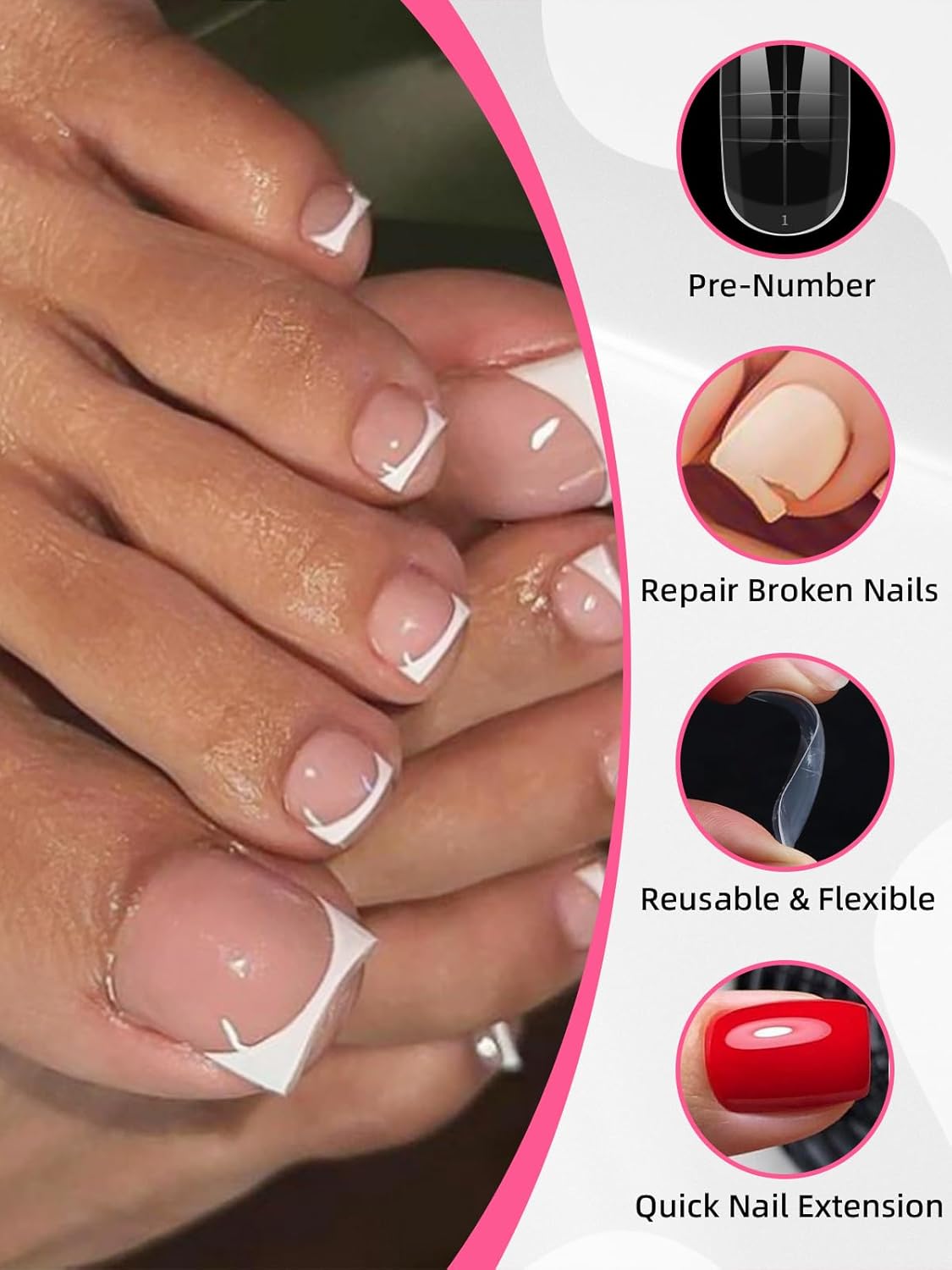 Poly Gel Toe Nail Form Set, EBANKU Reusable Toenails Dual Forms for Nail Extensions, Poly Gel Toe Nail Tips With Dual-Ended Brush, File and 5PCS Clips - 15 Sizes 150PCS-Velvo Beauty