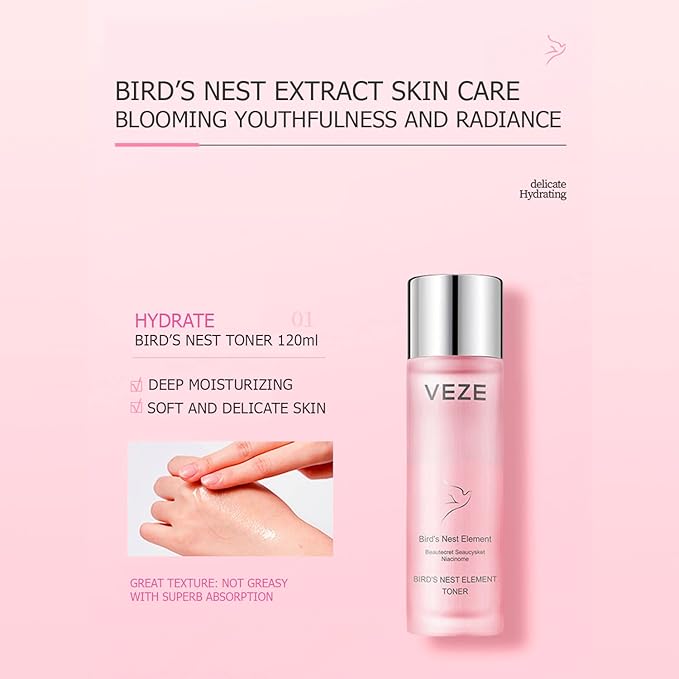 VENZEN Bird's Nest Element Beautecret Seaucysket Niacinome Set Moisturizing Body Face Hand Skincare Delicate Hydration Toner Emulsion 2Pcs Gift Box-Velvo Beauty