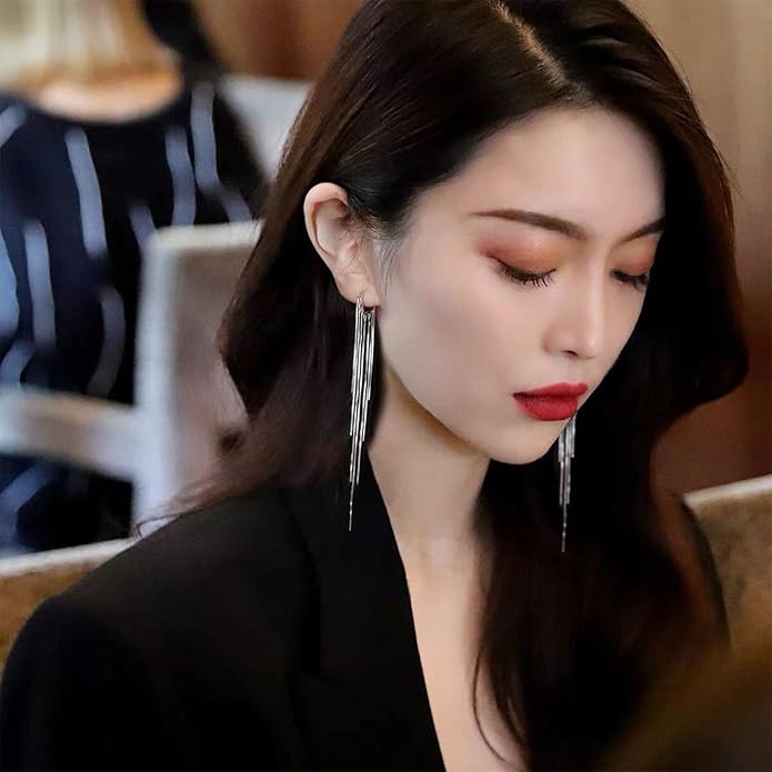 Boho Long Tassel Chain Earrings Fringe Drop Dangle Earrings Gold Dangling Chain Tassel Earrings Vintage Statement Earrings Jewelry for Women and Girls Gifts-Velvo Beauty