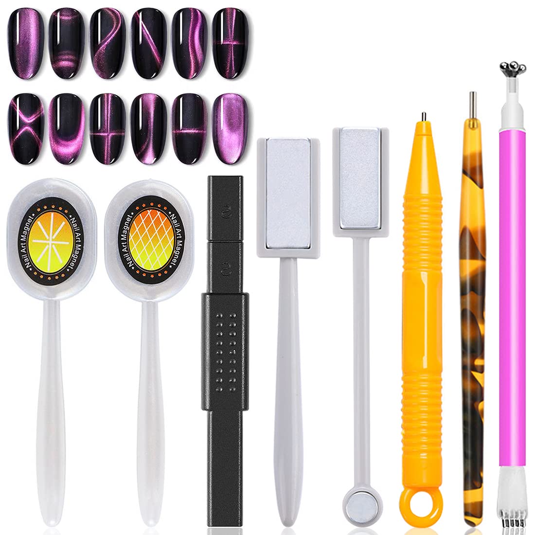 8 Pieces Nail Magnet Tool Set Double-Head Flower Design Nail Magnet Pens Animal Eye Magnetic Plate Multi-Function Magnet Board Magnet Stick 3D Magnetic for Cat Eye Gel Polish Nail Art-Velvo Beauty
