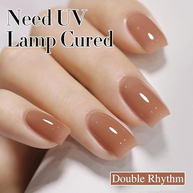 Double Rhythm 0.50 OZ Translucent Gel Polish Same Color Same Bottle Sheer Pastel Neutral Natural Milky 15 ML Jelly UV Nail Art DIY at Home (Light Brown-A1529)-Velvo Beauty
