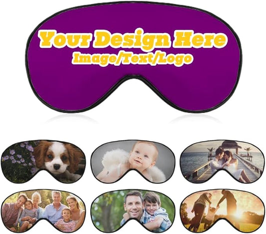 Customize Eye Mask Personalized Sleep Mask Upload Your Image Text Logo Custom Eye Cover with Adjustable Strap for Men Women Friends Brothers and Sisters, Purple, 8.1"x4.1"-Velvo Beauty