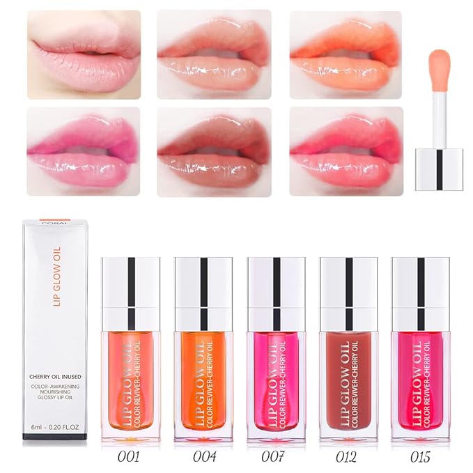 Yasovigi Hydrating Lip Oil Plumping Lip Tint Moisturizing Lip Gloss, Transparent Lip Balm Care Stick Nourishing Repairing Non-sticky, Moisture&Lighten Lip Lines (Cherry)-Velvo Beauty