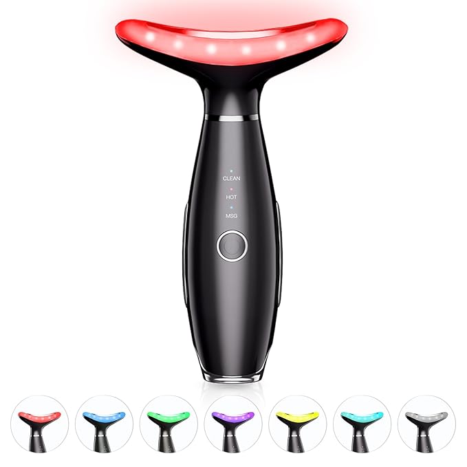 7 Color Neck Face Massager - Facial Massager Tool for Skin Care at Home, Vibrating Face Massager with Thermals, Galvanic Machines Black-Velvo Beauty