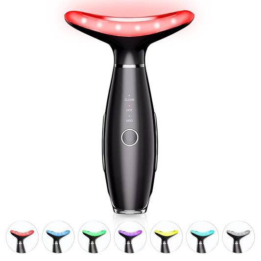 7 Color Neck Face Massager - Facial Massager Tool for Skin Care at Home, Vibrating Face Massager with Thermals, Galvanic Machines Black-Velvo Beauty