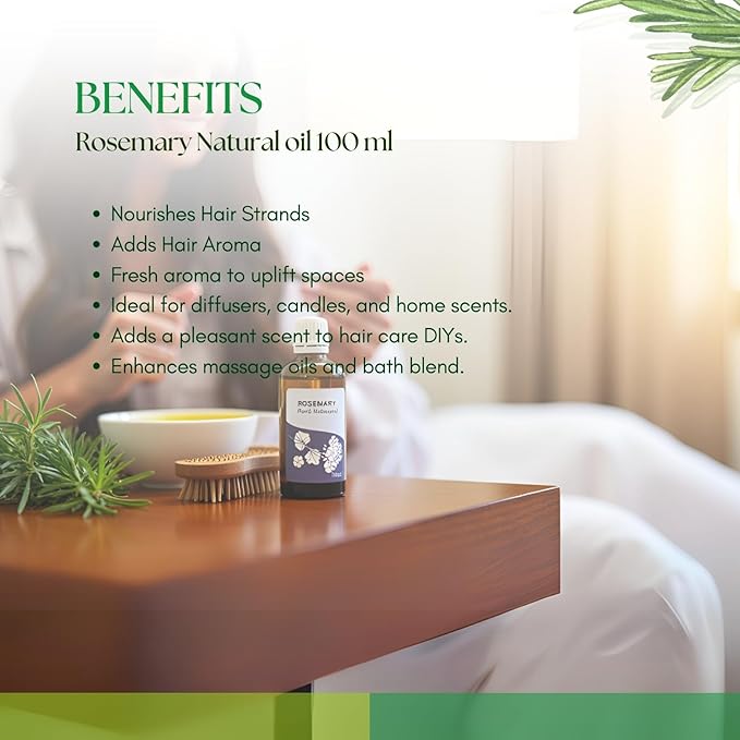 Roots & Above Pure Natural Rosemary Essential Oil 3.38 fl oz/100 ml for Diffuser, Face, Skin Care, Hair, Aroma, Massage, Candle & Soap Making Fragrance DIY use-Velvo Beauty
