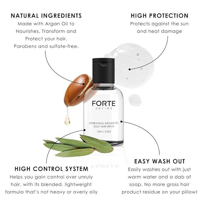 Alex Costa Hydrating Argan Oil Daily Hair Serum by Forte Series Sulfate Free Argan Hair Oil for Men Hair Serum for Dry Damaged Hair, for Styling Hair (75 ml / 2.5 oz)-Velvo Beauty