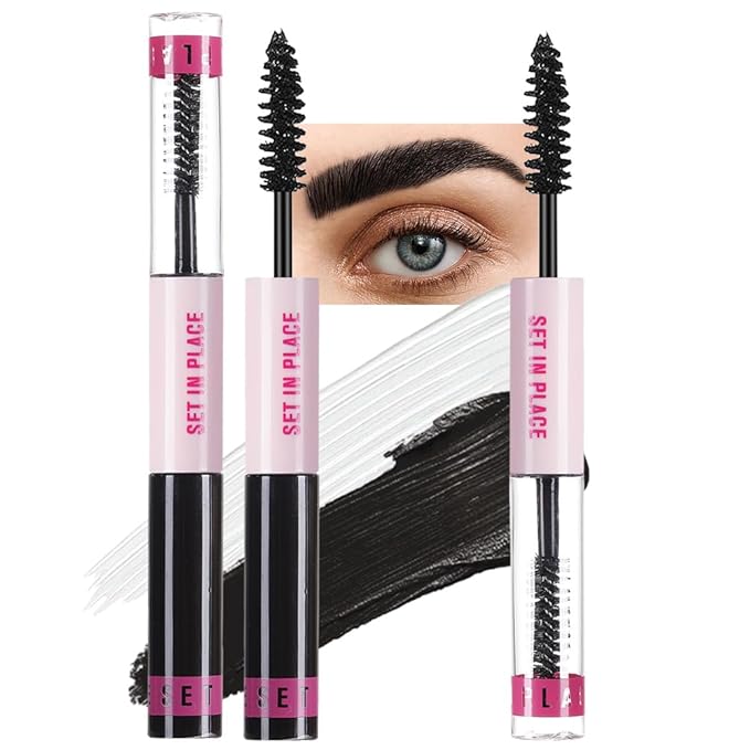 evpct 2-in-1 Tinted Brow Gel & Clear Brow Setting Glue Eyebrow Gel Kit - Strong Hold 24HR Waterproof Smudgeproof Eyebrow Makeup for Natural Soft Full Brows, Brows Enhancer Mascara Makeup - Black-Velvo Beauty