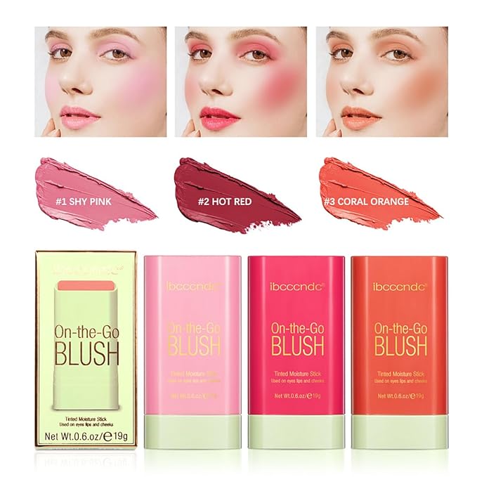 Multi-Use Makeup Blush Stick, 3-in-1 Cream Blush Stick Beauty Tinted Solid Blush Stick for Cheek/Eyes/Lips, Waterproof Moisturizer Stick, Suitable for All Skin (02# Hot Red)-Velvo Beauty