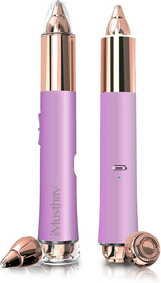2 in 1 Eyebrow and Facial Hair Remover for Women Painless Flawless Electric Razor Epilator Trimmer Shaver with 18K Gold-Plated, USB Rechargeable, 360° LED for Eyebrow and Face Hair Removal-Velvo Beauty