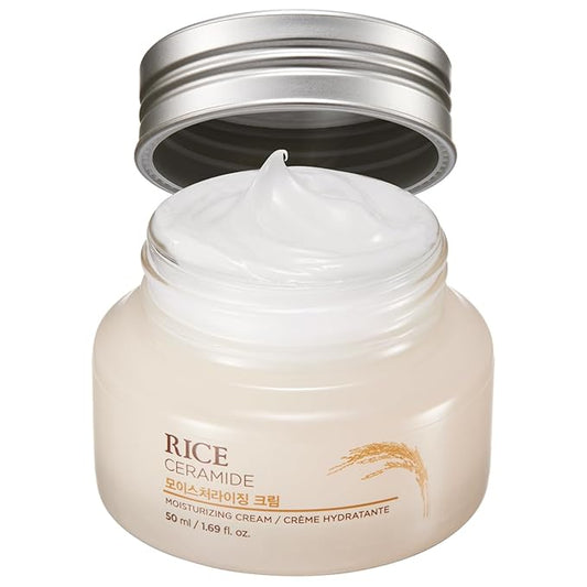 The Face Shop Rice Ceramide Moisturizing Cream - Rice Extract + Rice Bran Oil - Hydrating Targets Dryness, Brightening - Dermatologically Tested - Lightweight Moisturizer Face Cream - Korean Skin Care-Velvo Beauty