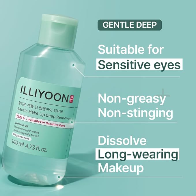 Illiyoon Gentle Deep Eye Makeup Remover | for Waterproof Mascara, Lipstick, Eyeliner, Non-Greasy 2-Phase Oil & Water Formula, Ophthalmologist Tested, Vegan, Korean Skin Care, 4.73 fl.oz.-Velvo Beauty