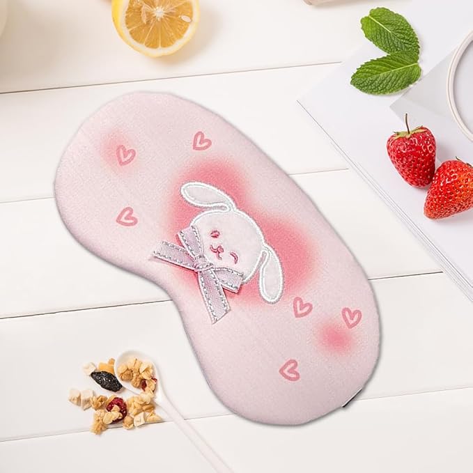 PERFECTSIGHT Rabbit Sleep Eye Masks, Cute Plush Sleep Eye Cover Lightweight Adjustable Eyeshade Faux Fur Mask Cover for Women Men Travel Nap, Heart Bunny-Velvo Beauty