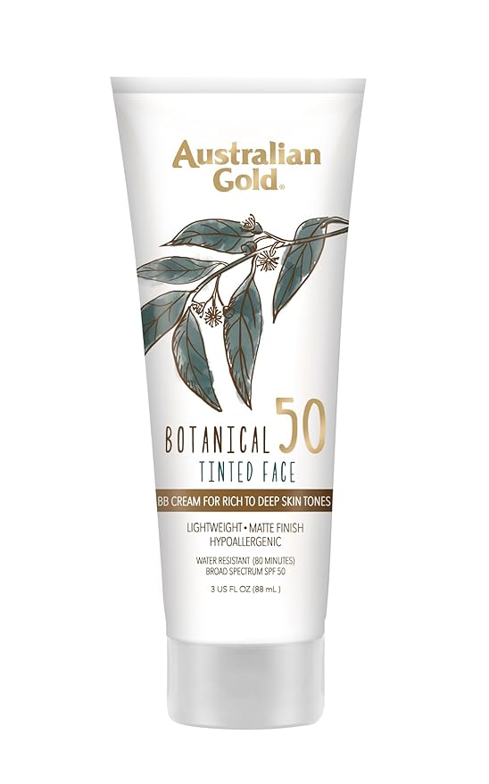 Australian Gold Botanical SPF 50 Tinted Sunscreen for Face, Non-Chemical BB Cream & Mineral Sunscreen,Water-Resistant,Matte Finish,For Sensitive Facial Skin,Rich to Deep Skin Tones, 3 FL Oz, Rich-Deep-Velvo Beauty