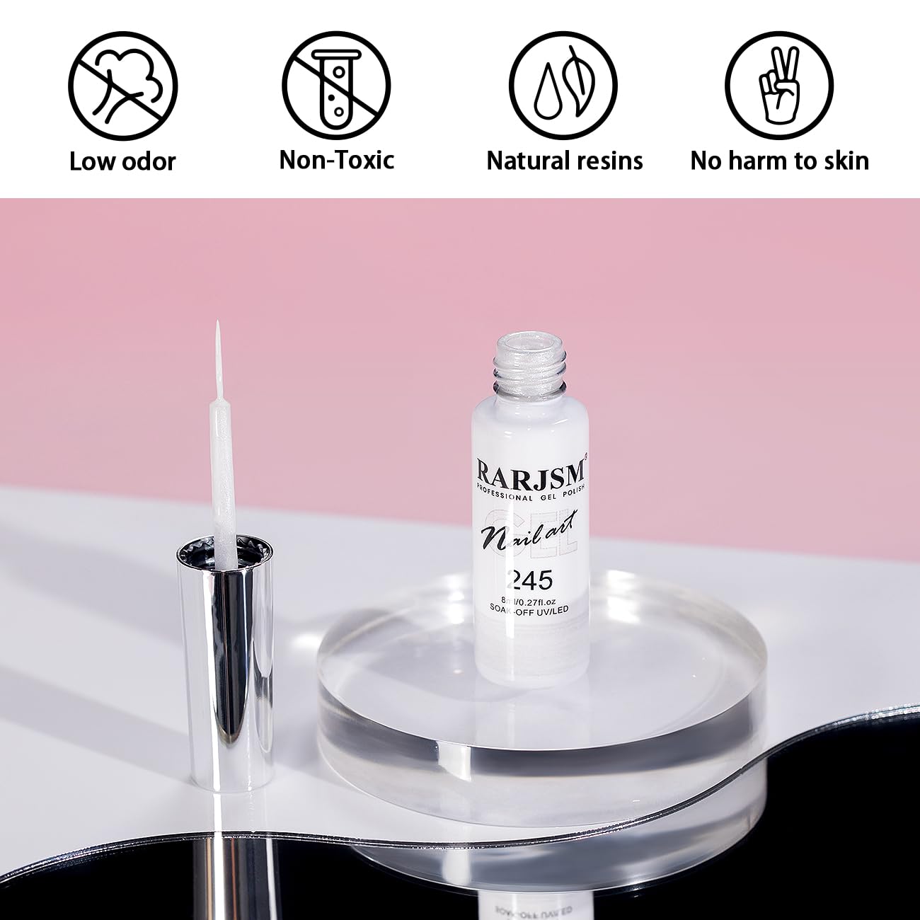 RARJSM Pearl White Gel Liner Nail Art Pearlescent Silver Shell Glitter Swirl Effect Gel Polish 8ml Build in Thin Brush Painted Drawing Striper Soak off Curing Requires for Home Salon-Velvo Beauty