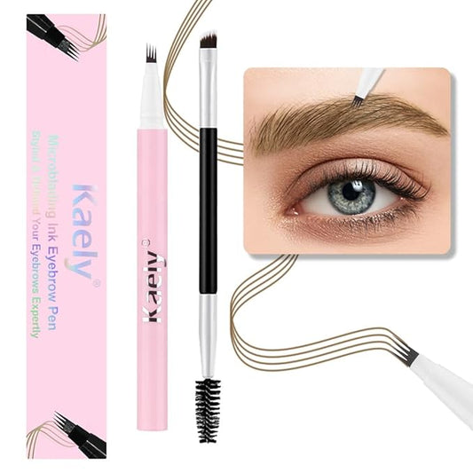 evpct 1Pcs Brown Magic Microblading Eyebrow Contouring Pen Brow Pencil, with 4 Brush Micro-Fork-Tips Precise Applicator, with Dual-ended Eyebrow Brush, Hair Like Strokes, Natural Looking Brows-Velvo Beauty
