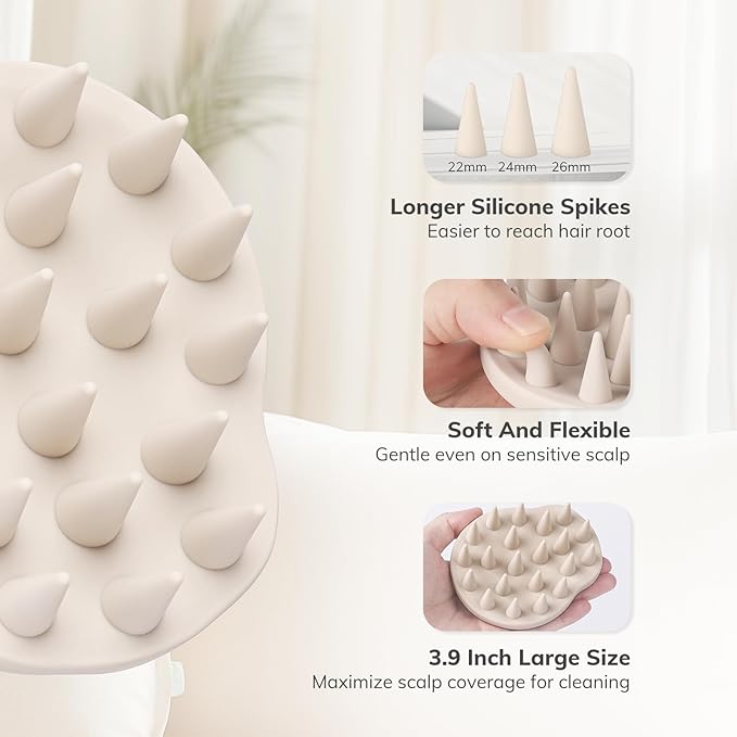 Sndyi Silicone Scalp Massager Hair Growth, Scalp Scrubber with Soft Silicone Bristles, Scalp Exfoliator for Dandruff Removal, Large Size Shampoo Brush, Wet Dry Scalp Brush for Long Thick Curly Hair-Velvo Beauty