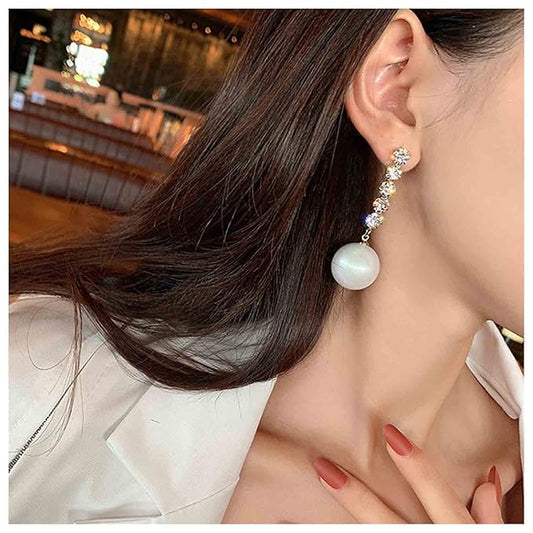 Vintage Pearl Drop Earring Gold Rhinestone Diamond Stud Earrings Cubic Crystal Earrings Wedding Pearl Earrings Jewelry for Women and Girls-Velvo Beauty