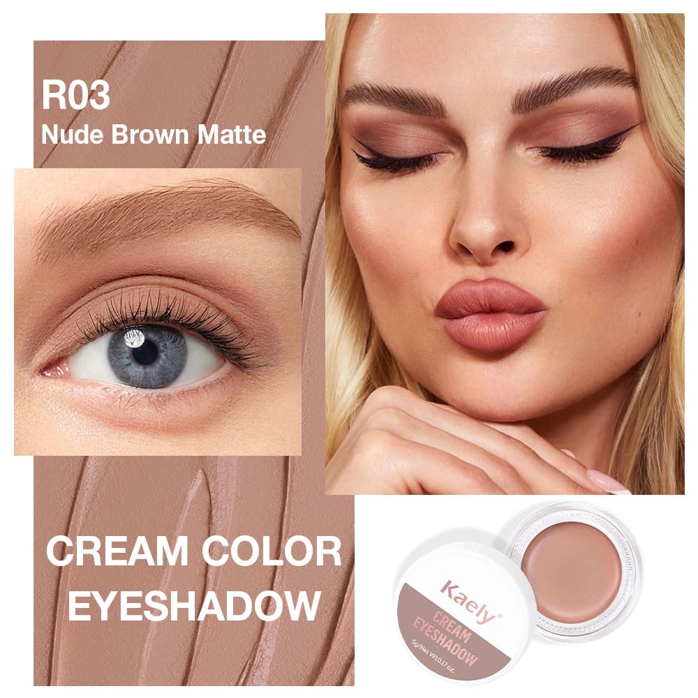 Kaely Single Cream Eyeshadow Pot, Nude Brown Matte Eye Shadow for Older Women High Pigmented Waterproof, Natural Eyeshadow Palette Makeup Brightener, sombras en crema para ojos, Blendable, R03-Velvo Beauty