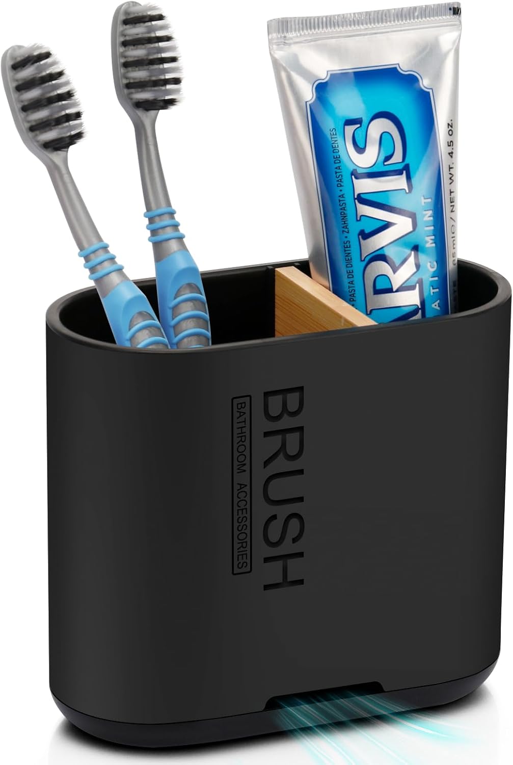 Toothbrush and Toothpaste Holder with Bamboo Divider for Bathroom Countertop Organizer, Detachable for Easy Clean, 2 Slots Electric Toothbrush Holders Storage Caddy Drainage for Family-Black-Velvo Beauty