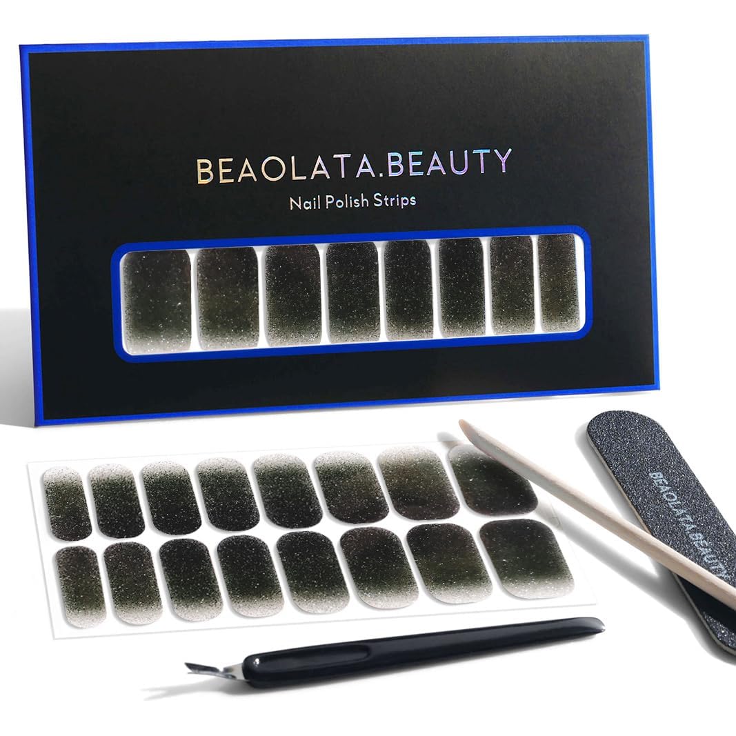 Nail Polish Strips, 32PCS Salon Quality Wraps, Long Lasting Gel Nail Stickers for Women Easy Apply& Remove (Night Glitter Black)-Velvo Beauty