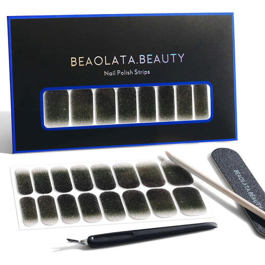 Nail Polish Strips, 32PCS Salon Quality Wraps, Long Lasting Gel Nail Stickers for Women Easy Apply& Remove (Night Glitter Black)-Velvo Beauty
