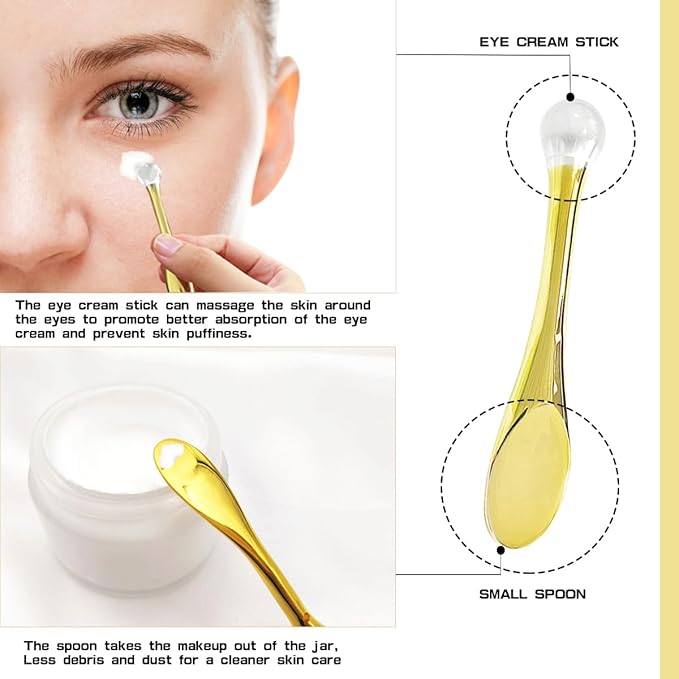 6Pcs Mini Eye Roller Plastic Eye Cream Massager Sticks Makeup Spatula Scoop Dark Circle Remover Beauty Cosmetic Tool for Skin Care,Golden-Velvo Beauty