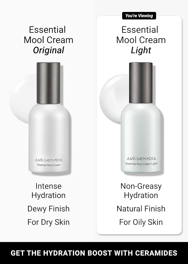 JUNG SAEM MOOL Essential Mool Cream Light 1.7 Fl Oz, Hydrating Water Cream with Ceramide and Centella, Perfect Prep Step Before Cushion Foundation for Smooth, Radiant Finish, Korean Skincare-Velvo Beauty