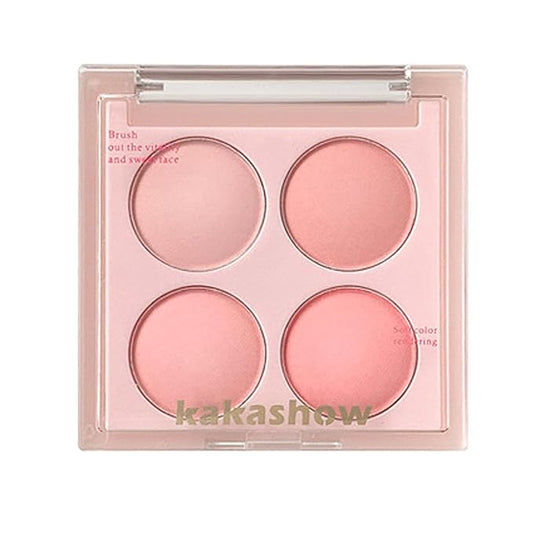 Matte Blush Powder Palette, Blending Mood Cheek, 4 Blendable Shades Korean Fairy Pink Blusher in Lightweight Smooth Powder, Vegan Makeup (Strawberry 1#, 1.84 ounces)-Velvo Beauty